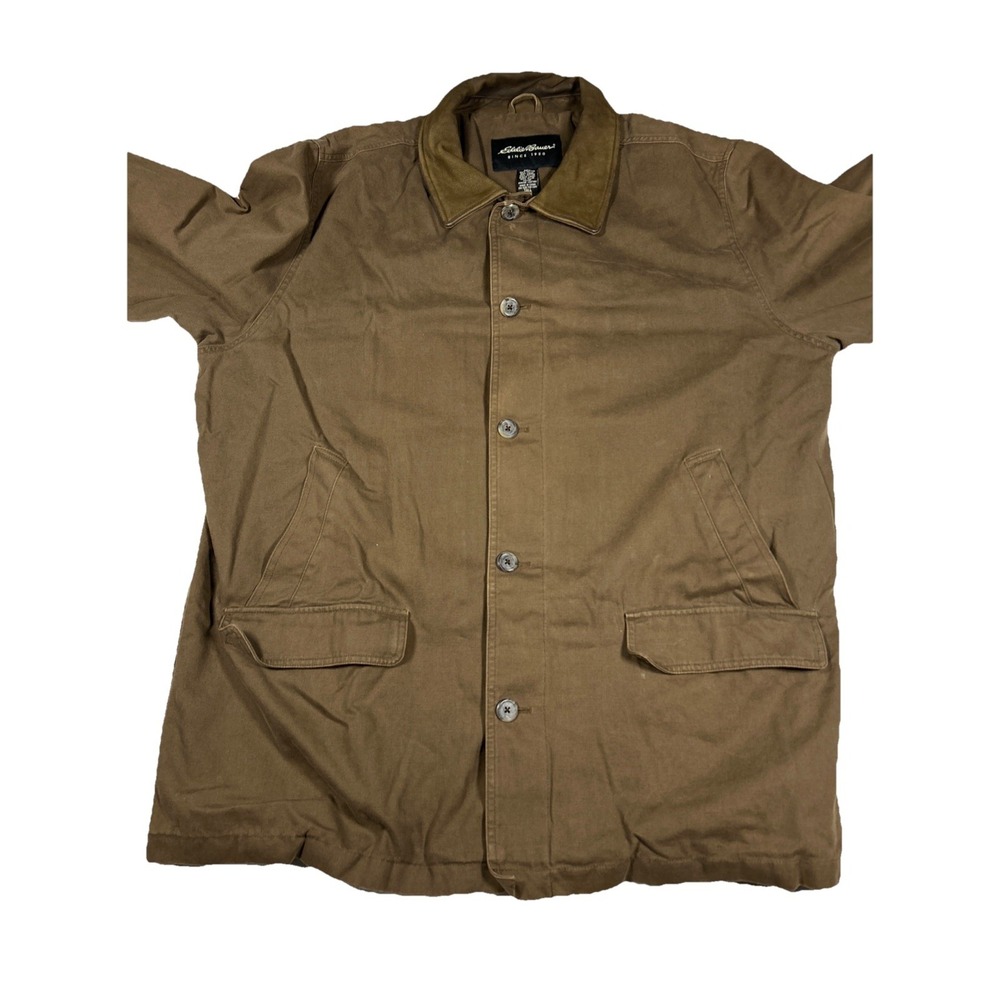 Eddie Bauer Chore Jacket Men 2XL XXL Brown Barn Coat Canvas Leather Trim Work - Picture 5 of 8